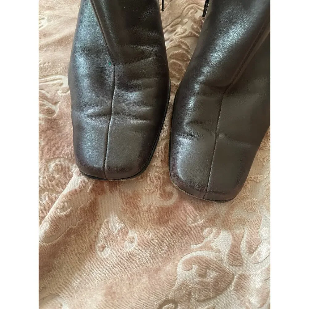 Salvatore Ferragamo brown leather boots side buckle and rectangular‎ heel 7